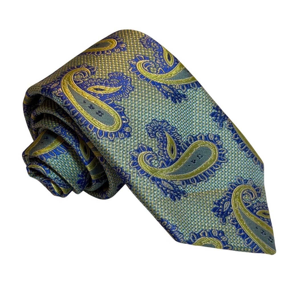 Ted Baker London Tie Mens OS Paisley Blue Green 100% Silk Woven Wedding Classic